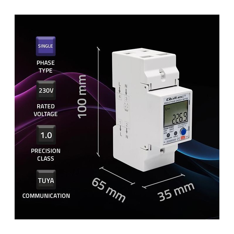 Miernik zużycia energii Qoltec na szynę DIN | jednofazowy elektroniczny