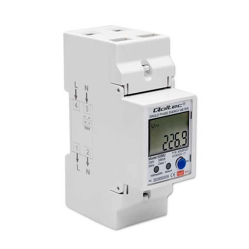 Miernik zużycia energii Qoltec na szynę DIN | jednofazowy elektroniczny
