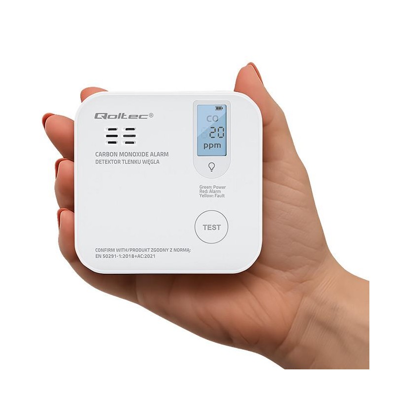 Czujnik tlenku węgla Qoltec z baterią | alarm 85dB | LED | PartsPC.pl