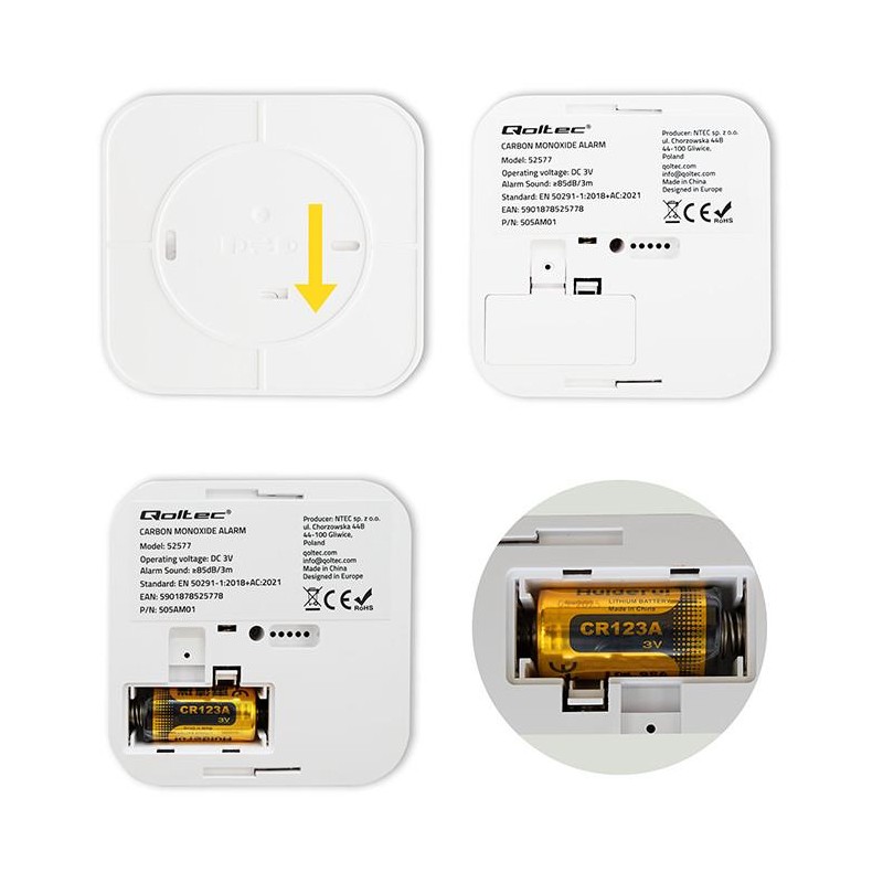 Czujnik tlenku węgla Qoltec z baterią | alarm 85dB | LED | PartsPC.pl