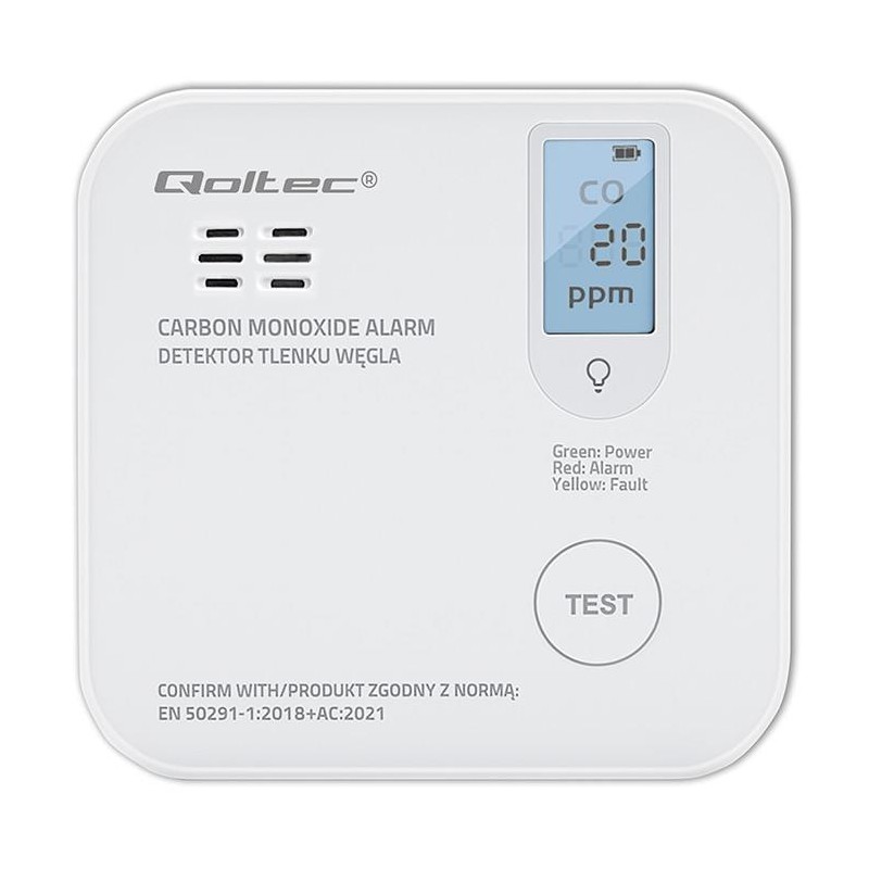 Czujnik tlenku węgla Qoltec z baterią | alarm 85dB | LED | PartsPC.pl