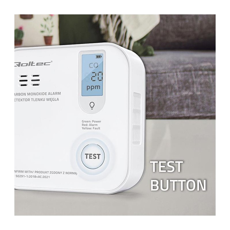 Czujnik tlenku węgla Qoltec z baterią | alarm 85dB | LED | PartsPC.pl