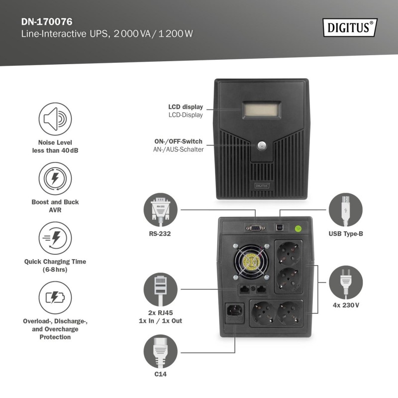 Zasilacz awaryjny UPS DIGITUS Line-Ineractive LCD 2000VA/120… | PartsPC.pl