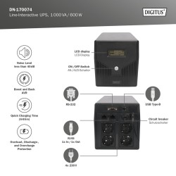 Zasilacz awaryjny UPS DIGITUS Line-Ineractive LCD 1000VA/600… | PartsPC.pl