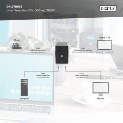 Zasilacz awaryjny UPS DIGITUS Line-Ineractive LED, 600VA/360… | PartsPC.pl