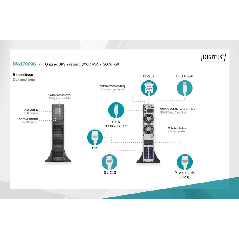 Zasilacz awaryjny UPS DIGITUS Online Rack 19" LCD 3000VA/300… | PartsPC.pl