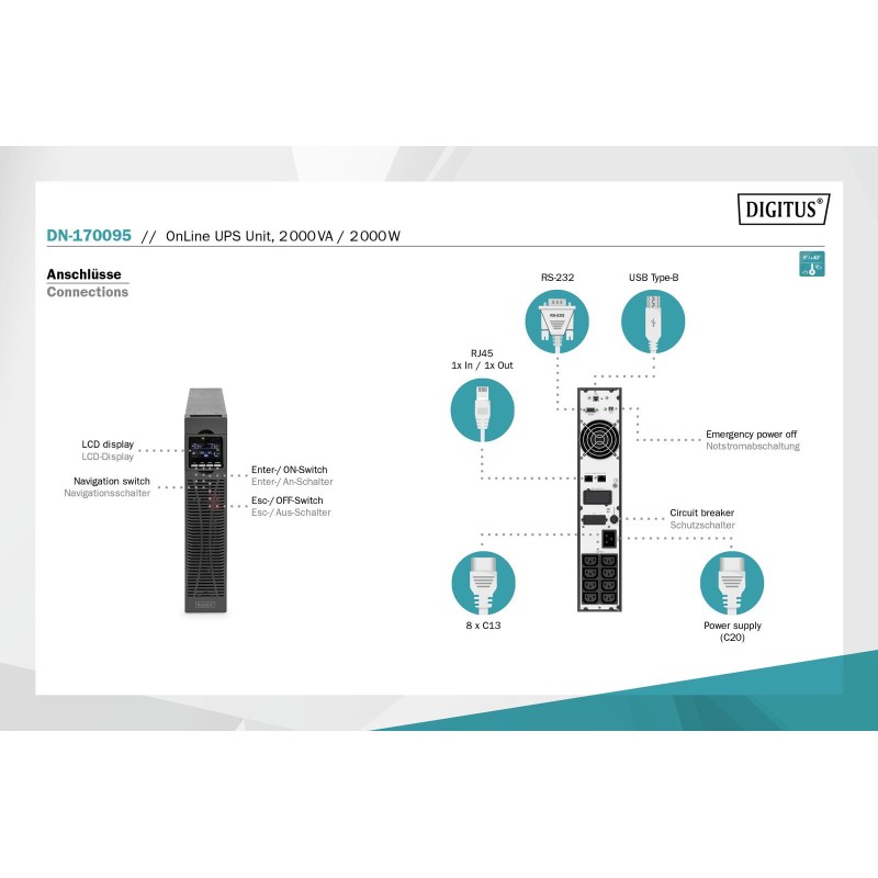 Zasilacz awaryjny UPS DIGITUS Online Rack 19" LCD... | PartsPC.pl