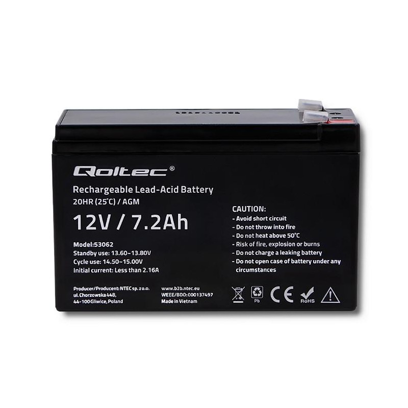 Akumulator AGM Qoltec 12V | 7.2Ah | PartsPC.pl