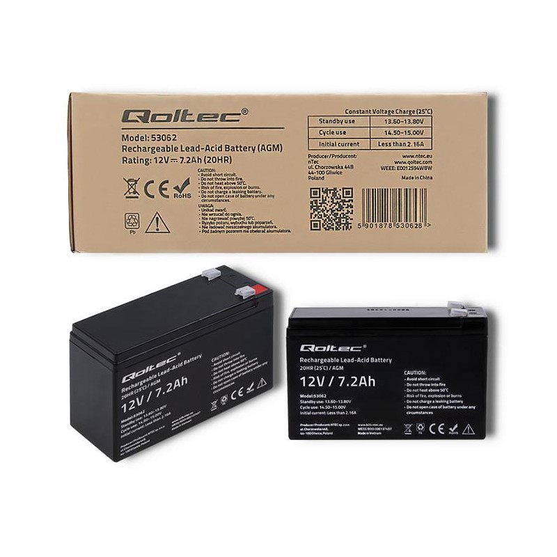 Akumulator AGM Qoltec 12V | 7.2Ah | PartsPC.pl