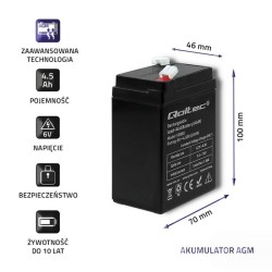 Akumulator AGM Qoltec 6V | 4.5Ah | PartsPC.pl