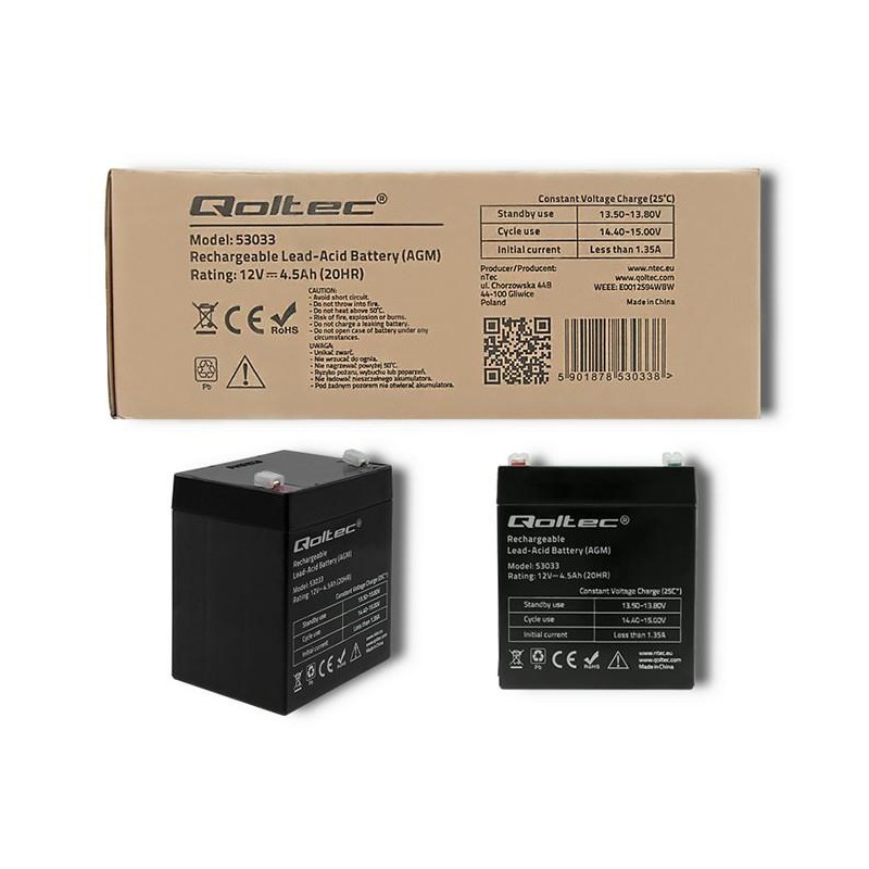 Akumulator AGM Qoltec 12V | 4.5Ah | PartsPC.pl