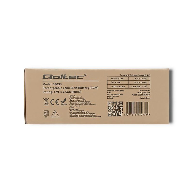 Akumulator AGM Qoltec 12V | 4.5Ah | PartsPC.pl