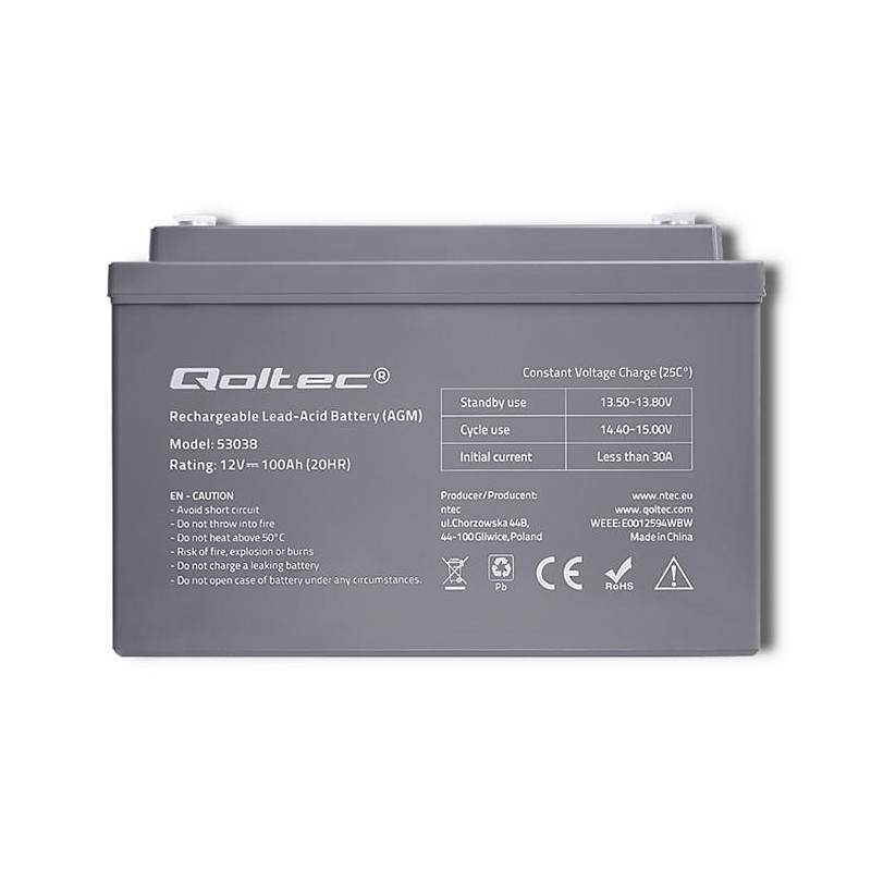 Akumulator AGM Qoltec 12V | 100Ah | PartsPC.pl