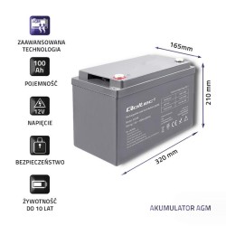 Akumulator AGM Qoltec 12V | 100Ah | PartsPC.pl