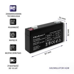 Akumulator AGM Qoltec 6V | 1.3Ah | PartsPC.pl