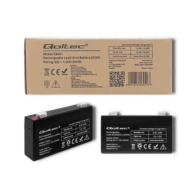 Akumulator AGM Qoltec 6V | 1.3Ah | PartsPC.pl