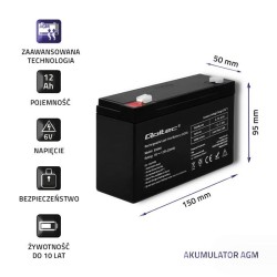 Akumulator AGM Qoltec 6V | 12Ah | PartsPC.pl