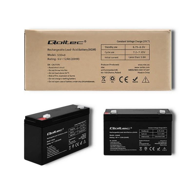 Akumulator AGM Qoltec 6V | 12Ah | PartsPC.pl