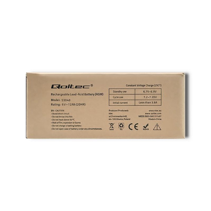 Akumulator AGM Qoltec 6V | 12Ah | PartsPC.pl