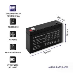 Akumulator AGM Qoltec 6V | 7.2Ah | PartsPC.pl