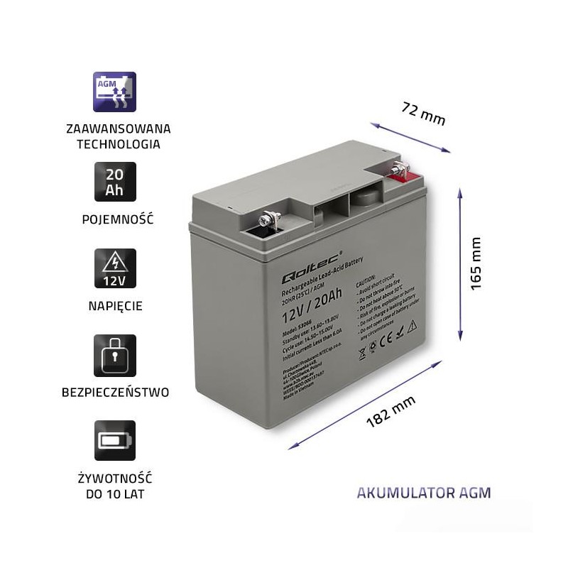Akumulator AGM Qoltec 12V | 20Ah