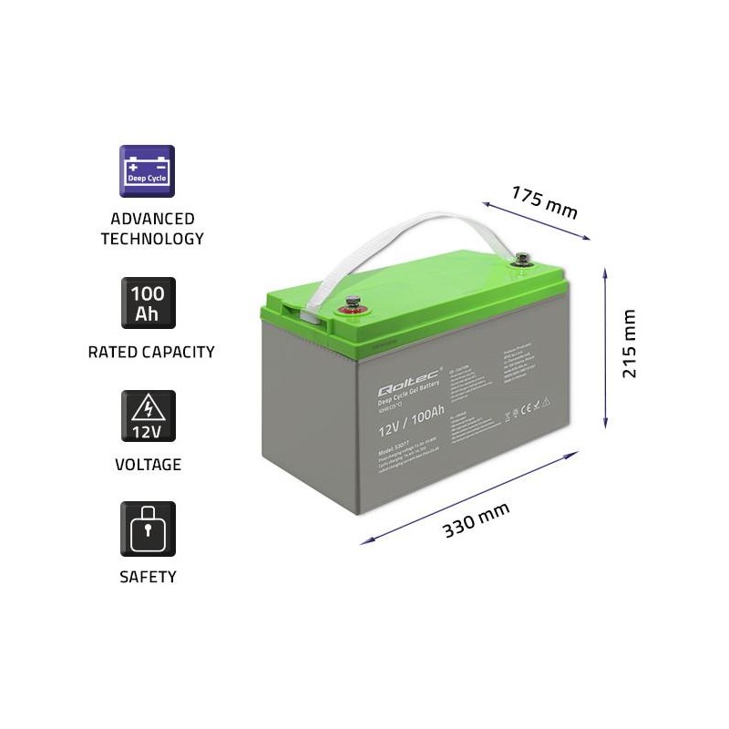 Akumulator żelowy Qoltec Deep Cycle | 12V | 100Ah | 30,5k