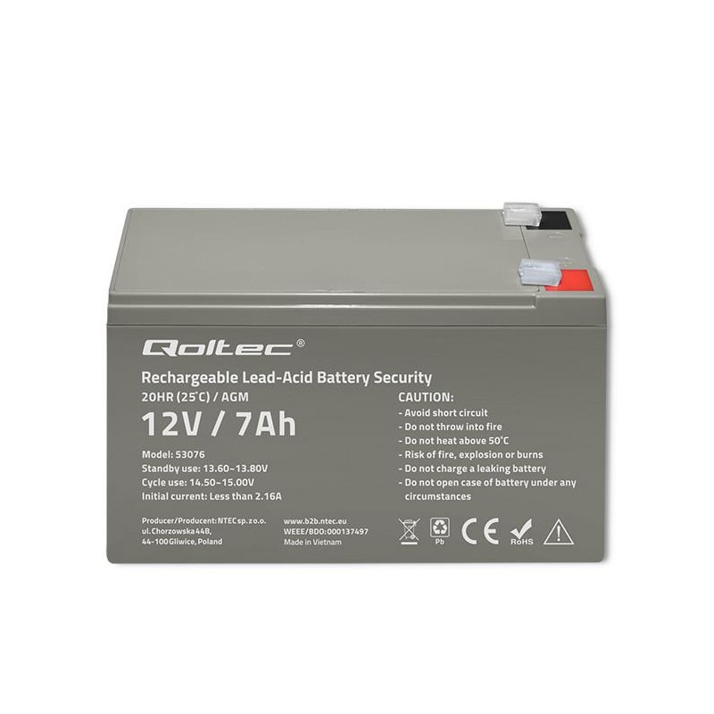 Akumulator AGM Qoltec 12V | 7Ah | Security | PartsPC.pl
