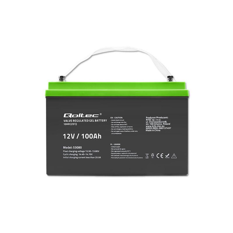 Akumulator żelowy Qoltec 12V | 100Ah | GEL | 29.3kg