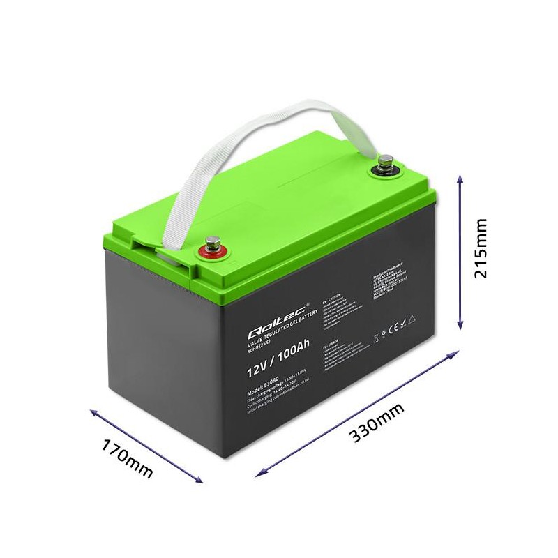 Akumulator żelowy Qoltec 12V | 100Ah | GEL | 29.3kg