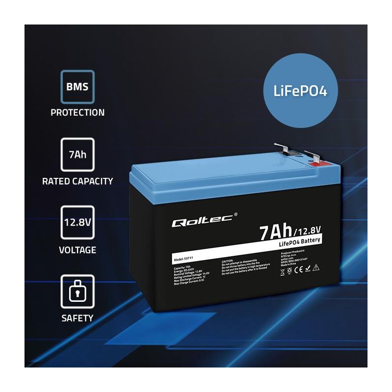 Akumulator LiFePO4 Qoltec Litowo-Żelazowo-Fosforanowy | 12.8… | PartsPC.pl