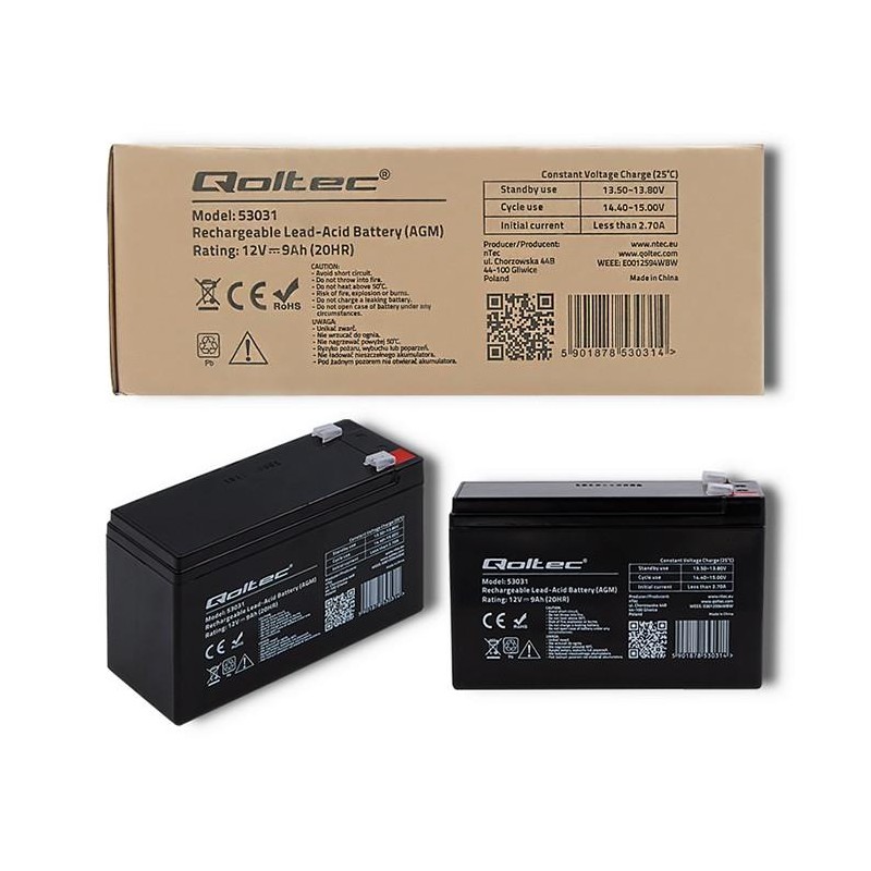 Akumulator AGM Qoltec 12V | 9Ah | PartsPC.pl