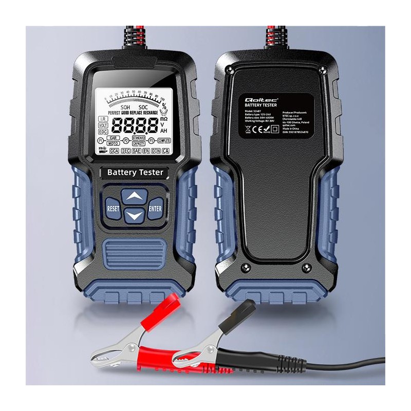Tester cyfrowy Qoltec akumulatora z wyświetlaczem LCD | 12V | 24V |