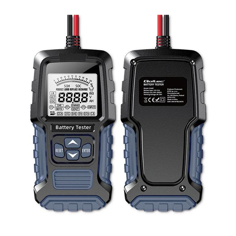 Tester cyfrowy Qoltec akumulatora z wyświetlaczem LCD | 12V | 24V |