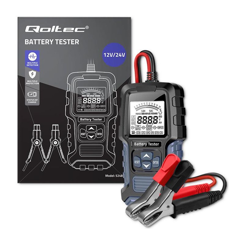 Tester cyfrowy Qoltec akumulatora z wyświetlaczem LCD | 12V | 24V |
