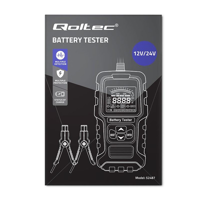 Tester cyfrowy Qoltec akumulatora z wyświetlaczem LCD | 12V | 24V |