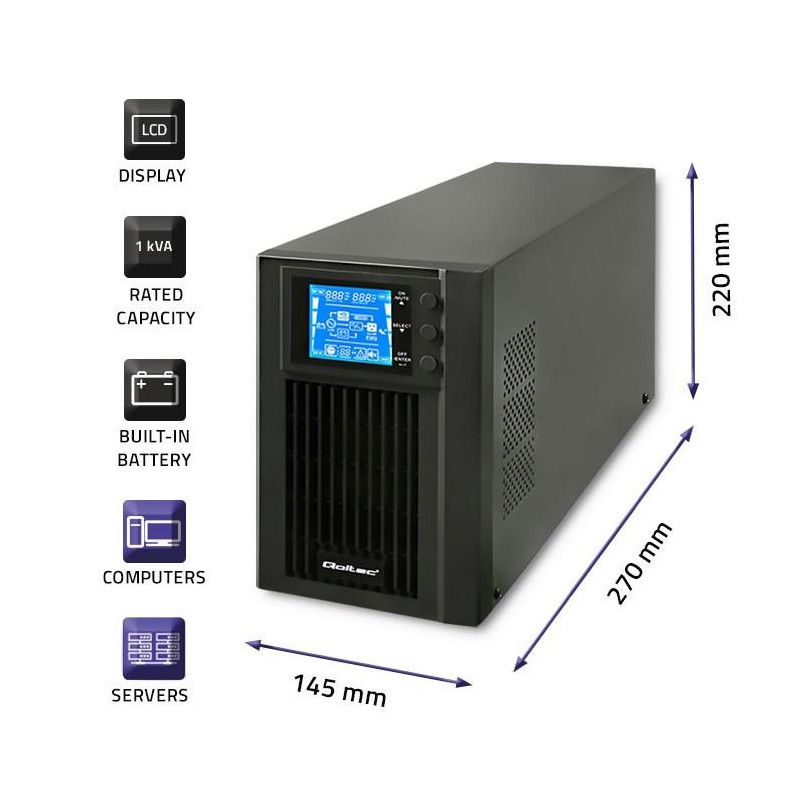 Zasilacz awaryjny UPS Qoltec | On-line | Pure Sine Wave | 1k… | PartsPC.pl