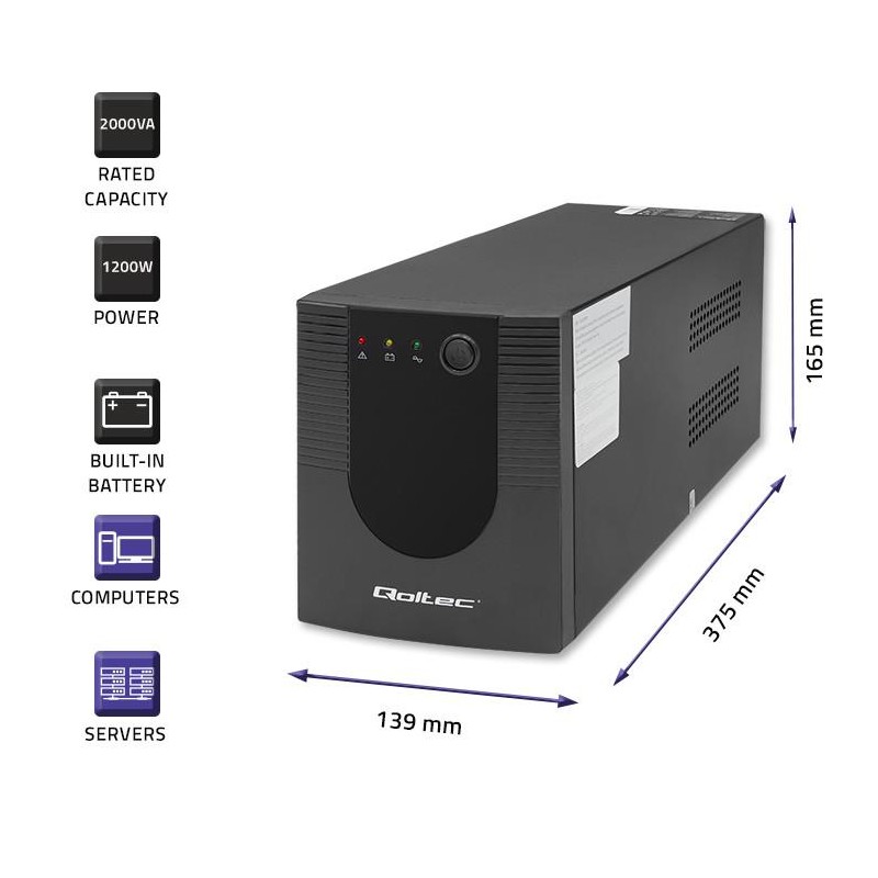 Zasilacz awaryjny UPS Qoltec Monolith | 2000VA | 1200W | PartsPC.pl
