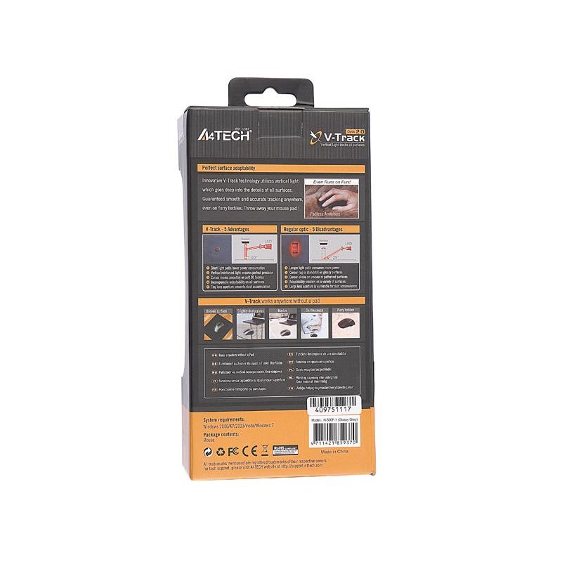 Mysz przewodowa A4Tech N-500F-1 V-Track USB czarno-szara | PartsPC.pl