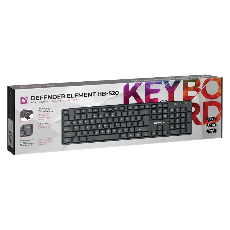 Klawiatura przewodowa Defender ELEMENT HB-520 USB czarna | PartsPC.pl