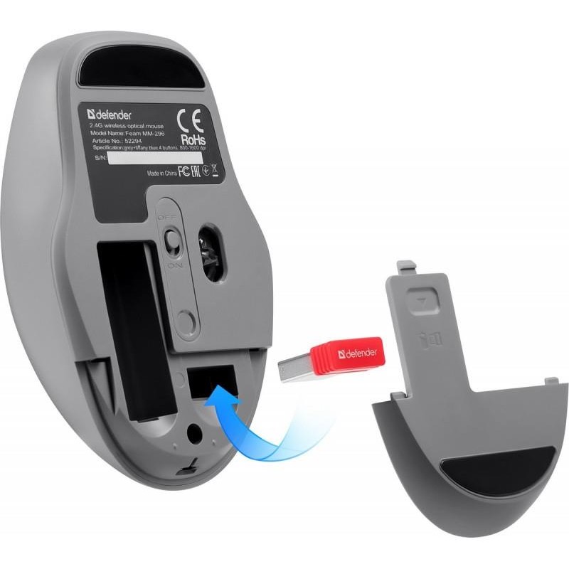 Mysz bezprzewodowa defender feam mm-296 optyczna bezklikowa silent 1600dpi mięta