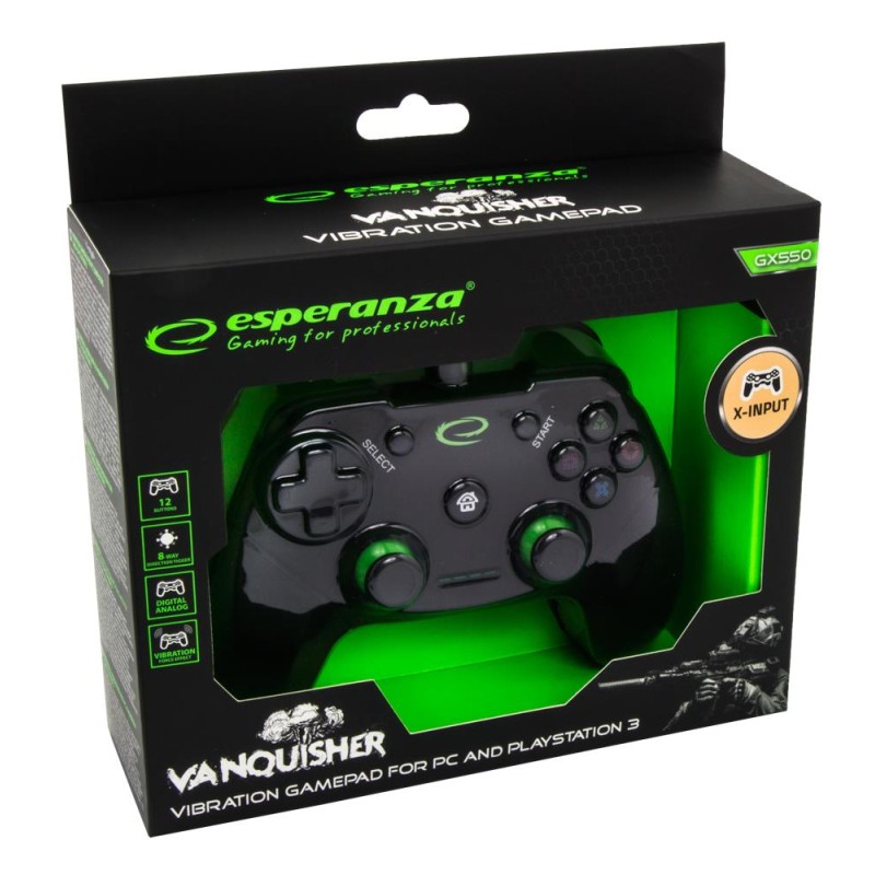 Gamepad PS3/PC USB Esperanza "Vanquisher" czarny | PartsPC.pl