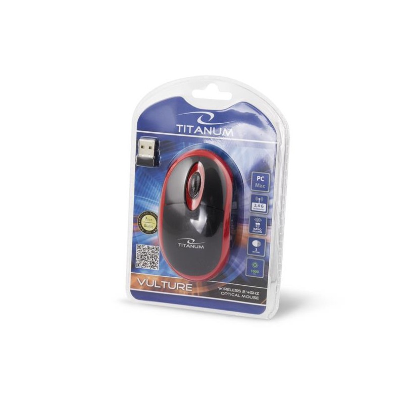 Mysz bezprzewodowa Titanum 3D Vulture optyczna 2.4 GHz czarno-czerwona
