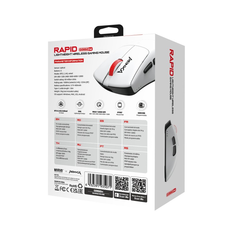 Mysz bezprzewodowa Monka RAPID optyczna 12000dpi 2.4 GHz + B… | PartsPC.pl