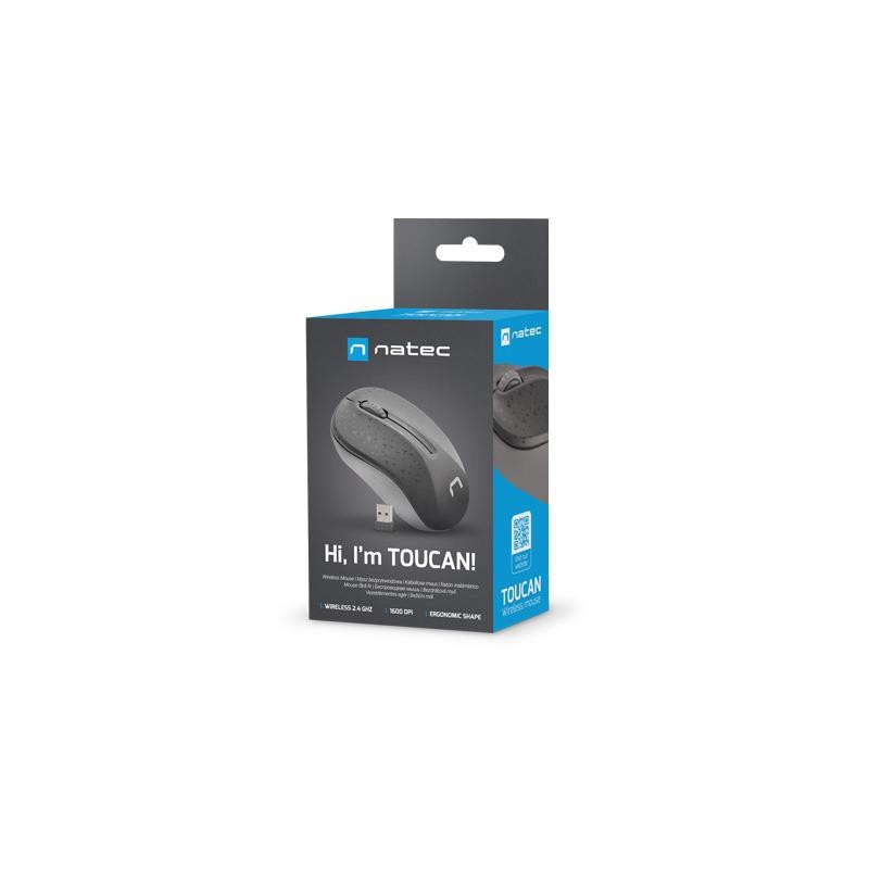 Mysz bezprzewodowa Natec Toucan optyczna 1600 DPI czarna | PartsPC.pl