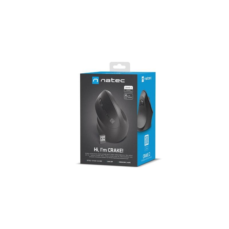 Mysz bezprzewodowa Natec Crake 2 Bluetooth 5.2 + 2.4GHz 2400DPI wertykalna