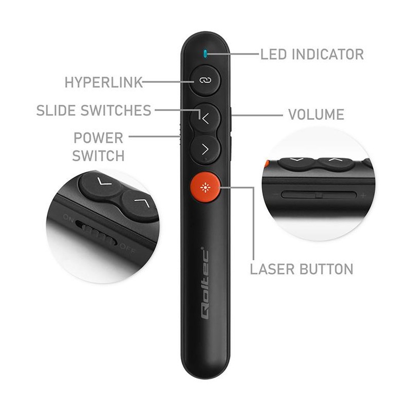 Wskaźnik Qoltec laserowy | Prezenter 4w1 | USB 3.0 | 2.4GHz | 100m
