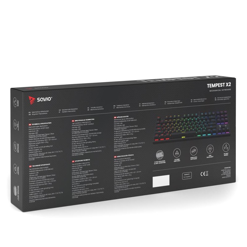 Savio Klawiatura mechaniczna RGB Tempest X2 Outemu Red | PartsPC.pl
