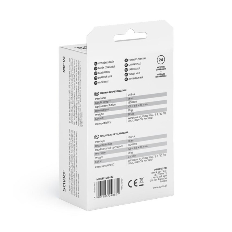 Mysz przewodowa SAVIO MB-02 | PartsPC.pl
