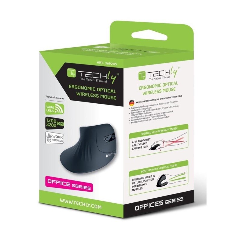 Mysz bezprzewodowa Techly 2.4GHz RF USB pionowa 3200dpi opty… | PartsPC.pl