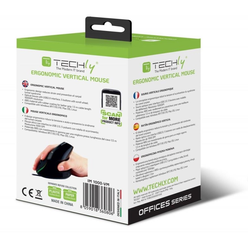 Mysz przewodowa Techly Ergonomiczna Optyczna 1000dpi | PartsPC.pl